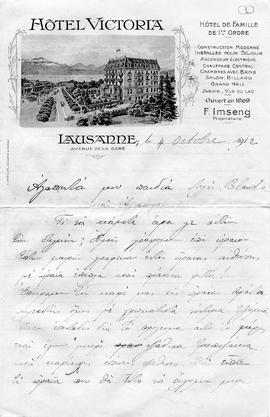 Επιστολή Edith Ζάννου προς Λιλή Ζάννου, Blanche Ζάννου, Αγλαούλα Ζάννου, Λωζάνη, 4 Οκτωβρίου 1912 1