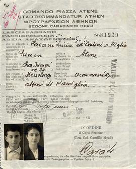 Άδεια της Lucie Φακάρου και του Τώνη Φακάρου για μετάβαση στην Τράπεζα Αιγιαλείας 9 Ιουνίου 1942 1