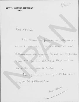 Επιστολή Andre Maurois προς τον Αλέξανδρο Διομήδη, Αθήνα 1