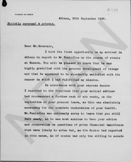 Επιστολή H.O.F. Finlayson προς τον Αλέξανδρο Διομήδη, Αθήνα 20 Σεπτεμβρίου 1928 1