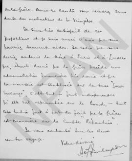 Επιστολή H.O. Finlayson προς τον Αλέξανδρο Διομήδη, Αθήνα Σάββατο 1929 2
