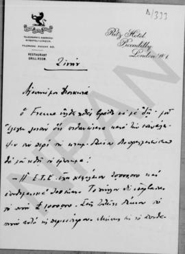 Επιστολή Εμμανουήλ Τσουδερού προς τον Αλέξανδρο Διομήδη, Λονδίνο 2 Ιουνίου 1926 1