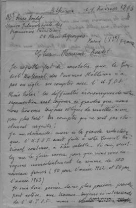 Επιστολή Ελμίνας Παντελάκη προς τον Henri Boudet (Union Internationale des Organismes Familiaux, ...