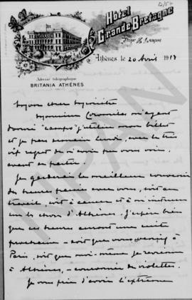 Επιστολή A. Vlasto προς Αλέξανδρο Διομήδη, Αθήνα 20 Απριλίου 1913 1