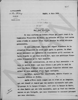 Επιστολή A. Vlasto προς Αλέξανδρο Διομήδη, Παρίσι 4 Ιουνίου 1913 1
