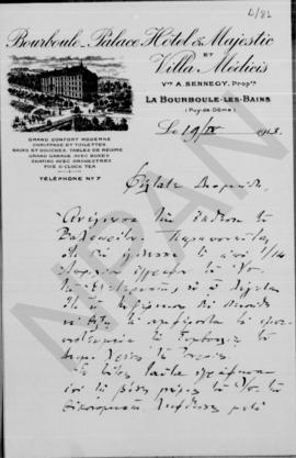 Επιστολή Λάμπρου Α. Κορομηλά προς Αλέξανδρο Διομήδη, Puy de Dome 19 Σεπτεμβρίου 1913 1