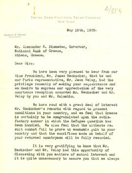 Επιστολή Harry E. Ward προς τον Αλέξανδρο Διομήδη, Νέα Υόρκη 18 Μαΐου 1926 1