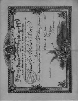 Alliance Francaise, Certificat, Athenes 28/10 Juin 1906 1