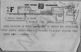 Τηλεγράφημα  Άθου Ρωμάνου προς τον Αλέξανδρο Διομήδη, Παρίσι 8 Δεκεμβρίου 1924 1