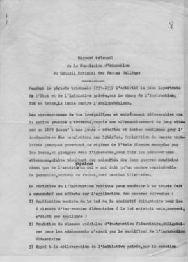 Rapports triennal de la Commission d' education du Conseil National des Femmes Hellenes. 1957 1