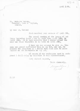 Επιστολή H. Morgenthau προς Montagu Collet Norman, 10 Απριλίου 1924 1