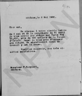 Επιστολή Αλέξανδρου Διομήδη προς τον F. Serpieri, Αθήνα 6 Μαΐου 1925 1