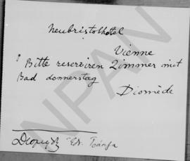 Τηλεγράφημα Αλέξανδρου Διομήδη για κράτηση ξενοδοχείου, Νοέμβριος 1925 2