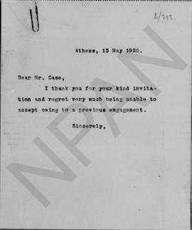 Επιστολή Αλέξανδρου Διομήδη προς τον James F. Case, Αθήνα 13 Μαΐου 1925 1