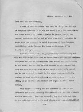 Επιστολή Ελμίνας Παντελάκη προς την Mrs Van der Westhuisen, Αθήνα 1 Νοεμβρίου 1955 1