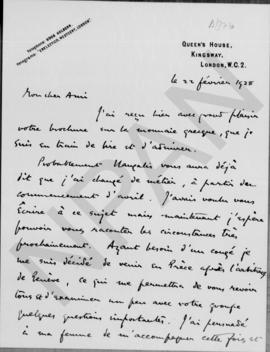 Επιστολή P. Horsfal προς τον Αλέξανδρο Διομήδη, Λονδίνο 22 Φεβρουαρίου 1928 1