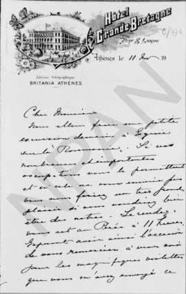 Επιστολή Take Ionesko προς τον Αλέξανδρο Διομήδη, Αθήνα 11 Ιουνίου 1