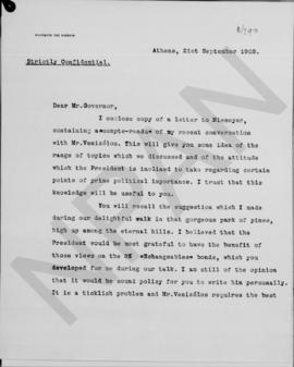 Επιστολή H.O.F. Finlayson προς τον Αλέξανδρο Διομήδη, Αθήνα 21 Σεπτεμβρίου 1928 1