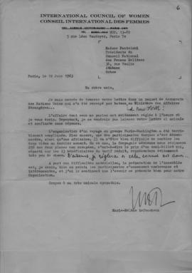 Επιστολή της Marie-Helene Lefaucheux (Internationale Council of Women) προς την Ελμίνα Παντελάκη,...