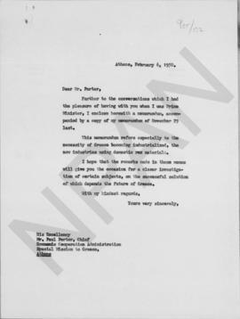 Επιστολή Αλέξανδρου Διομήδη προς τον Paul Porter, Αθήνα 6 Φεβρουαρίου 1950 1